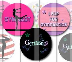 Gymnastics 1 INCH Circle Digital Bottle Cap Image Collage Sheet For Bottle Cap Jewelry, Key Chains, Zipper Pulls, Card Making Embellishments, Scrapbook Embellishments, and Hairbows