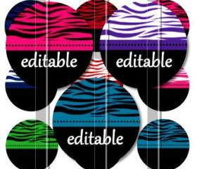 Zebra Print Colors Editable 1 INCH Circle Digital Bottle Cap Image Collage Sheet For Bottle Cap Jewelry, Key Chains, Zipper Pulls, Card Making Embellishments, Scrapbook Embellishments, and Hairbows